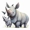 Cartoon scene with rhinoceros family on white background. Mother and baby rhino. Generative AI