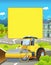 Cartoon scene with road roller in the city