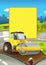 Cartoon scene with road roller in the city