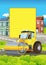 Cartoon scene with road roller in the city