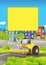 Cartoon scene with road roller in the city