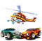 cartoon scene with two sports cars crashing in accident with flying fireman helicopter isolated illustration for children