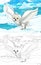Cartoon scene with wild animals like white owl in polar nature - illustration