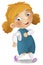 cartoon scene with young girl having fun playing leisure free time isolated illustration for children