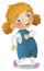 cartoon scene with young girl having fun playing leisure free time isolated illustration for children