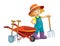 Cartoon scene young girl near wheelbarrow - farming tools