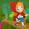 cartoon scene with young girl princess in the wild forest illustration for children