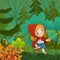 cartoon scene with young girl princess in the wild forest illustration for children