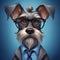 Cartoon Schnauzer In Suit With Blue Eyes And Glasses