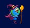 Cartoon school globe witch, wizard, mage character