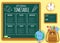 Cartoon school timetable on chalkboard with text template and cute backpack