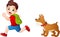 Cartoon schoolboy running away from angry dog