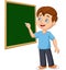 Cartoon schoolboy writing on the blackboard
