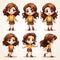Cartoon schoolgirl with different hairstyles and facial expressions. Vector illustration