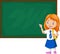Cartoon schoolgirl in uniform writing on the blackboard