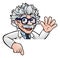 Cartoon Scientist Professor Pointing at Sign