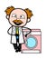 Cartoon Scientist standing with washing machine