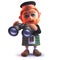 Cartoon Scots man wearing a kilt and holding a pair of binoculars in 3d