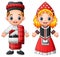 Cartoon scottish couple wearing traditional costumes