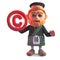 Cartoon Scottish man in kilt holding a copyright symbol, 3d illustration