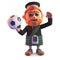 Cartoon Scottish man in traditional kilt ready to throw a football, 3d illustration