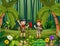 Cartoon the scout boy and girl hiking in the forest