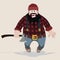 Cartoon screaming man lumberjack with an ax