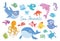 Cartoon sea animals set. Whale, shark, dolphin, octopus and other marine fish and animals. Vector illustration, isolated