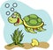 Cartoon sea turtle swimming underwater.