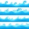 Cartoon sea waves. Ocean flow, game wave flat clipart. Cartoon blue sea or river surface, water splashes shapes recent