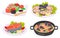 Cartoon seafood dishes collection, salmon and mollusk