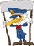 Cartoon Seagull Captain holding a banner in his hands vector illustration