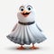 Cartoon Seagull In White Dress: Zbrush Style 3d Render