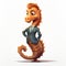 Cartoon Seahorse In A Suit: Playful And Elegantly Formal Character Design