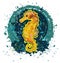 Cartoon seahorse in the water. Isolated picture of a seahorse on a transparent background .