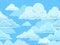 Cartoon seamless clouds background. Pattern with blue cloudy sky. Cloudscape panorama, cute kids wallpaper or cloth