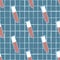 Cartoon seamless doodle pattern with experiment flask silhouettes. Glass bulb print on chequered blue background