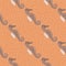 Cartoon seamless pattern with beige seahorse ornament. Orange dotted background. Pastel tones artwork