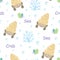 cartoon seamless pattern with cute hermit crab