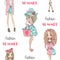 Cartoon seamless pattern with fashion summer cute girls.