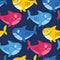 Cartoon seamless pattern with sea animal shark