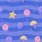 Cartoon seamless pattern with sea animals.