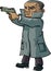 Cartoon secret agent with a trench coat and gun