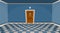 Cartoon secret door concept. Empty room with door in blue style