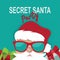 Cartoon Secret Santa party template design on a blue background