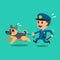 Cartoon security guard policeman with police guard dog
