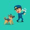 Cartoon security guard policeman and police guard dog