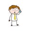 Cartoon Seller Talking with Client on Phone Vector