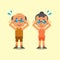 Cartoon senior man and senior woman doing isometric neck flexion exercise