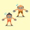 Cartoon senior man and woman doing dumbbell bent over lateral raise exercise